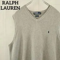 ラルフローレン☆Polo ニットベスト 刺繍ロゴ Vネック XL グレー 009