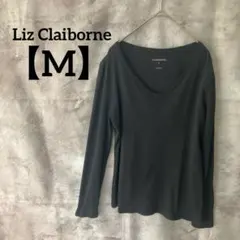 コットン100%✨Liz Claiborne【M】ブラック Vネック長袖Tシャツ