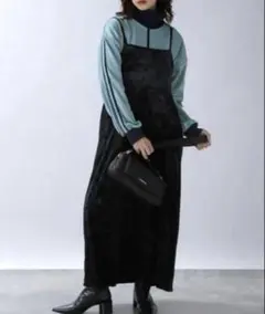 JEANASIS ベロア キャミワンピース ブラック　黒