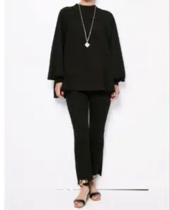 【週末セール】オアーノ☆O wau no　スタンドネックブラウス☆ブラック