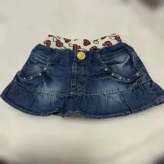 未使用　デニムフリルスカート ハート柄ゴムバンド付き　80