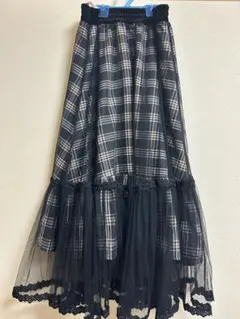 <最終値下げ>チェック柄フレアロングスカート