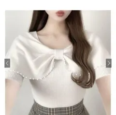 GRL パールリボンニットトップス［dr672a］アイボリー