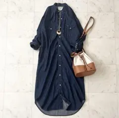 極美品♪シップス　別注　ラングラー　綿　デニムワンピース　ロング　バンドカラー