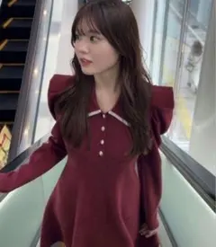 【rienda】カラーデザインタックミニニットワンピース