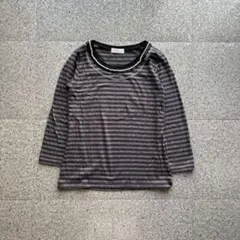 ボーダー柄 カットソー 襟元パール ビジュー付き 綺麗めトップス 七分袖