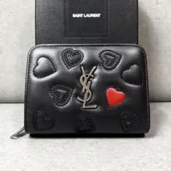 【美品】SAINT LAURENT ハートステッチ 二つ折り財布 YSL サンローラン ハートステッチ 二つ折り財布 ウォレット レザー