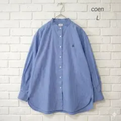 coen コーエン ストライプバンドカラーシャツ L