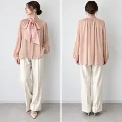 定価7,4万♪美品 Drawer コットンシルクバックリボンブラウス 36 綿絹