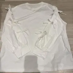 Dazy ホワイト リボン付き長袖Tシャツ M