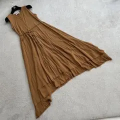 美品　ミラオーウェン　ノースリーブロングワンピース　コットン　ベルト　ブラウン