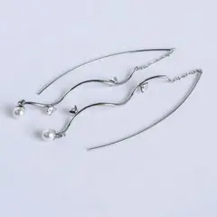 チェーンピアス シルバー パール サージカルステンレス ダイヤ