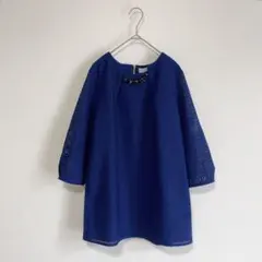 美品 現行タグ レリアン レース切り替えビジューブラウス ブルー サイズ9号