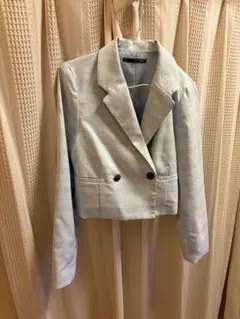 heather ライトブルー チェック柄 クロップドジャケット
