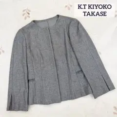 美品 キヨコタカセ ウール 混 ノーカラー ジャケット グレー 38 M ラメのサムネイル