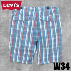 US古着 Levi's リーバイス マドラスチェック ハーフパンツ W34 青赤のサムネイル