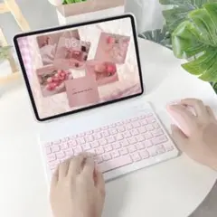 【ピンク薄型】ハングルワイヤレスBluetoothキーボード&マウス【匿名配送】