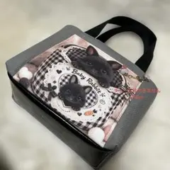 帆布使いトートバッグパネル=ポーチ柄うさぎ&黒うさぎ