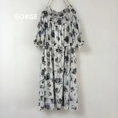 値下げ☆GORGEゴージ花柄 シャーリング ワンピース 半袖 Fオフショルのサムネイル