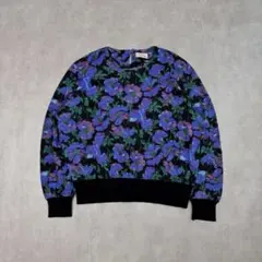 k*i様 発色良好 長袖ニット 花柄 ウール100% パープル 昭和レトロ 個性