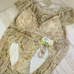 新品 aimer feel ペイズリー柄 水着 ３点セット オールインワン M
