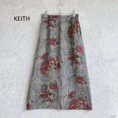 キース Aライン ロングスカート ミモレ丈 ペイズリー花柄ミックス スリット