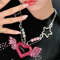 女児界Y2K ピンクネックレス Y2K  ハート 翼　甘口ロリィタ 星