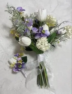 【美品】ウエディングブーケ　ブートニア付き