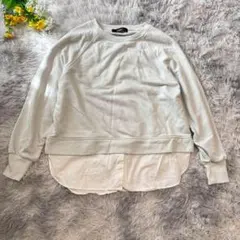 レイヤード風スウェット　【F】　ミント　裏毛　長袖　プルオーバー　オムネス