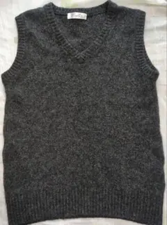 グレー Vネック ウールベスト　スクールベスト