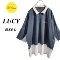 LUCY 襟付きカットソー 半袖 ハーフジップ ドロップショルダー メンズ L
