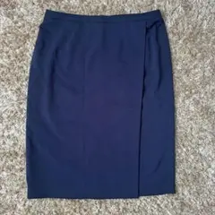 iCB　ラップ風スカート　ひざ丈　巻きスカート　オフィス　ネイビー　大きいサイズ