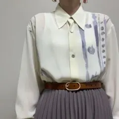 シースルー クリーム色 ゆったり アート柄 シャツ ヴィンテージ