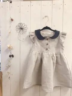 【Mimimi様ご確認用】ライト系生成り×襟ネイビー❁肩フリルセーラーワンピース