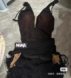 Nanaラテンダンス練習着、2点セット、S-Mサイズ、黒