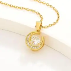 ジルコニア ゴールド ダンシングストーン ネックレス 三日月　人工ダイヤモンド