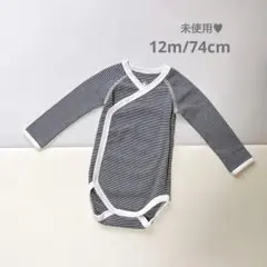新品　PETITBATEAU プチバトー　ミラレボーダー長袖あわせボディ　12m
