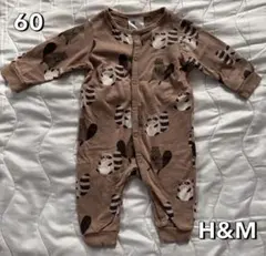H&M たぬき柄 ロンパース 60 茶色 ブラウン