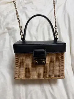 ZARA かごバッグ 2way ショルダー ハンドバッグ ブラック ナチュラル