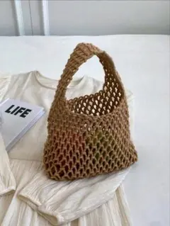 ベージュ編み込みかごバッグ 未使用