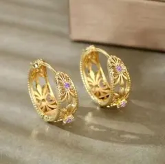 フープピアス　k18gp　ハワイアンジュエリー　アメジスト