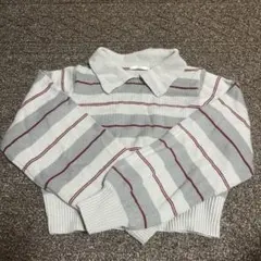 ストライプ襟付きニットセーター