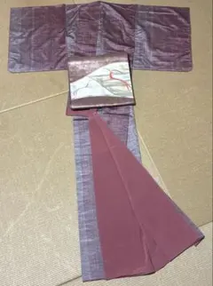 絹唐桟　ぼかし紬　ピンク　グレー　紫　新品未着用　しつけ付き