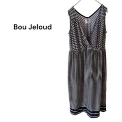 Bou Jeloud ノースリーブ膝丈ワンピース ボーダー ストライプ白 紺Fのサムネイル