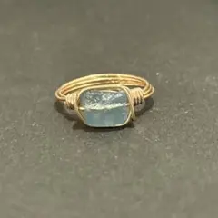 WR767G 天然石 パワーストーン ワイヤーリング アクアマリン ラフロック