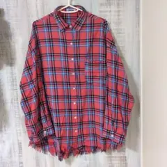 〈PUNYUS〉 プニュズ　チェック柄シャツ フリンジヘム　ダメージ加工　長袖