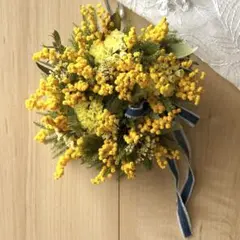 ミモザ　春　リース　ハンドメイド　ドライフラワー