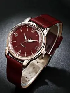 ワインレッド × ゴールド レディース腕時計 上品 高級感