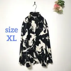 H&M デザインシャツ アニマル柄 サテン メンズ XL モノトーン 牛柄 長袖