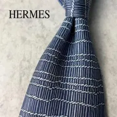 エルメス ネクタイ 紺色 H柄 総柄 シルク素材 定番人気 上品 【n7178